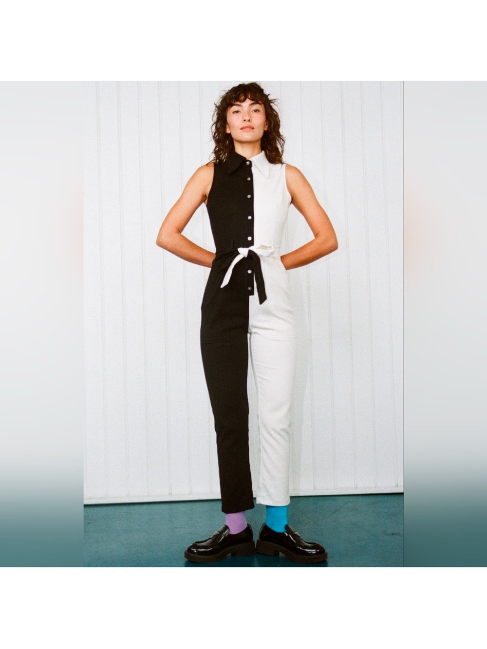 Fashion Brand Company Black And White Colorblock Sleeveless Jumpsuit Sz Small